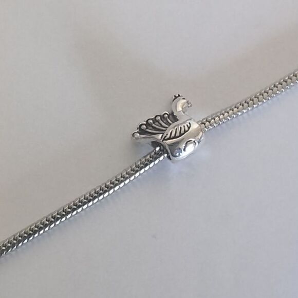 Silver Peacock Charm for Pandora Style Bracelet - Picture 3 of 4